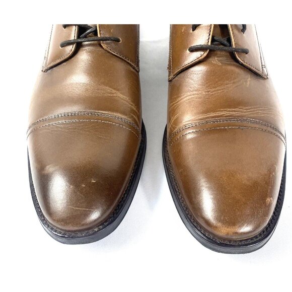 Kenneth Cole Men\'s Cognac Brown Cap Toe Oxford w/ Flex Lace-Up Dress Shoes 9.5